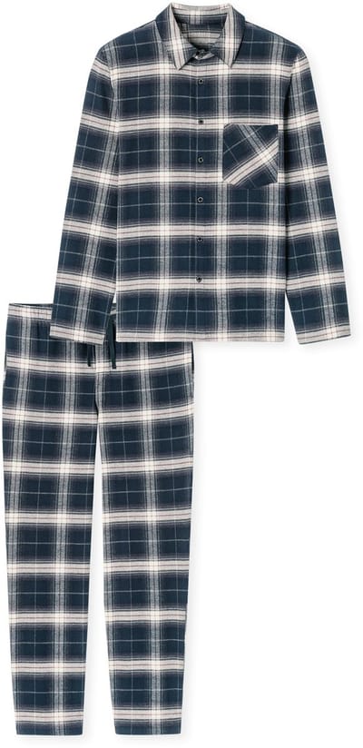 Schiesser Heren Flanellen Pyjama - Flanel - selected! Premium Warming - 48 - Blauw