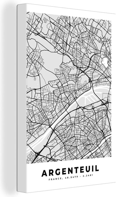 Canvas Schilderij Plattegrond - Kaart - Stadskaart - Frankrijk - Argenteuil - 20x30 cm - Wanddecoratie