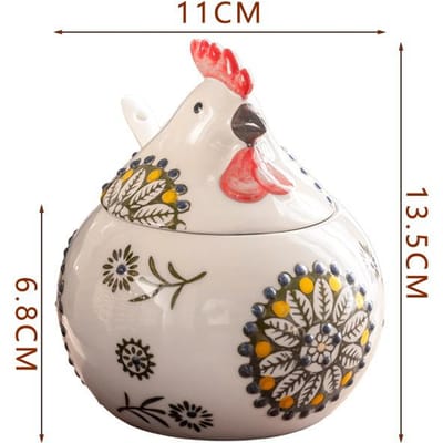 Kippenkruidenpot Creatief Huishoudelijk Keramiek met Deksel en Lepel Onderglazuur Kleur Handgeschilderd Kruidenpot Vochtbestendig