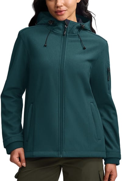 BUBW Dames Outdoorjas - Outdoorjassen - Outdoor Jas Dames Waterdicht & Ademend - Warme Fleece Voering - Winddicht - Groenblauw - Maat XL