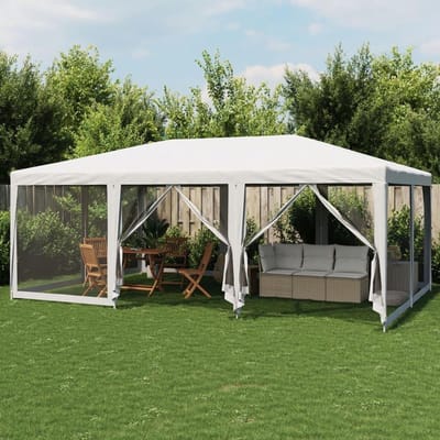 Partytent met zijwanden - Tuinpaviljoen Feesttent - Buitenfeesten Organiseren - Insectenwerende Netwanden - 6 x 4 Meter - Wit