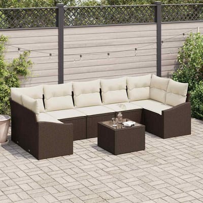 vidaXL Bankstel met kussen Bruin en Crème 55 x 55 x 37 cm poly rattan