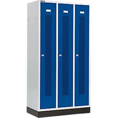 Schäfer Shop Select Kledinglocker, met geperforeerde rijen, 3 compartimenten, 300 mm, met fitting, cilinderslot, deur gentiaanblauw