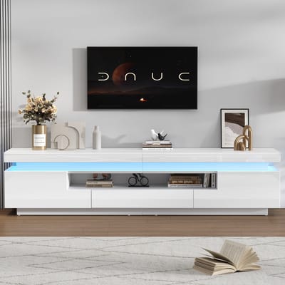 MODFU - TV-Meubel - 2 L-Vormige Kasten En 1 Lade - Hoogglans - Modern - Voor De Woonkamer - Spaanplaat - Wit - 175 X 38 X 45 Cm