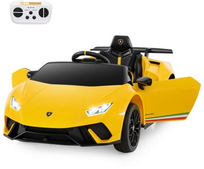 COSTWAY Lamborghini Elektrische kinderauto, 12 V, elektrische kinderauto met afstandsbediening, ledlampen en claxon, muziek en USB, 3 versnellingen, 3-5 km/u, elektrische auto voor kinderen