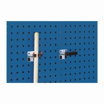 Dubbele gereedschapsklem Perfo, flexibel Ø 25-40 mm, met bodemplaat, B 85 x D 92 x H 69 mm, gegalvaniseerd metaal/rubber, zilver-zwart