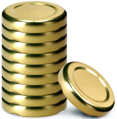 KADAX Schroefdeksel fi43 mm, metalen twist-off-dekselset geschikt voor 40 ml potten, reservedeksel met 4 vergrendeltanden, deksel voor weckpotten, flessen en weckpotten (10 stuks, goud)