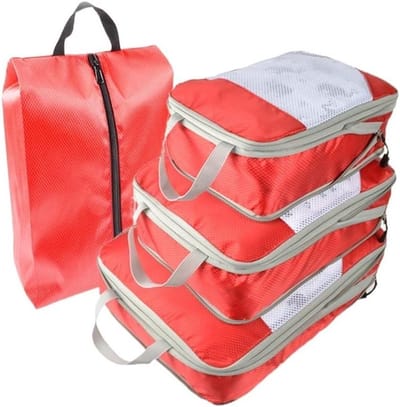 Opvouwbare Opbergtas - Reis Organizer - Reizen en Kamperen - Waterdicht Nylon Materiaal - 4 Stuks Set - Blauw
