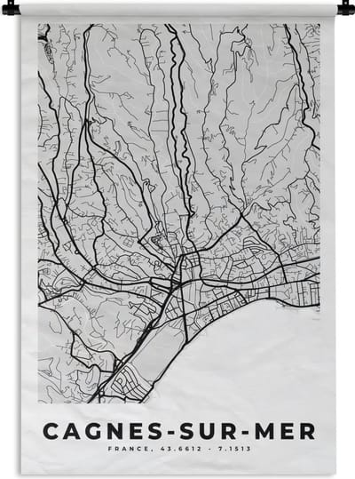 Wandkleed - Wanddoek - Stadskaart - Frankrijk - Kaart - Cagnes-sur-Mer - Plattegrond - 120x180 cm - Wandtapijt