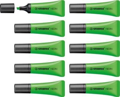 STABILO NEON - Markeerstift - Unieke Tube Vorm - Groen - Doos 10 Stuks