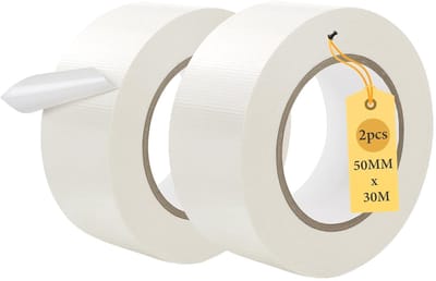 2 Rollen Witte Plakband, 50 mm x 30 m, Versterkt en Waterdicht, Ideaal voor Herstellingen, Klussen en Diverse Projecten