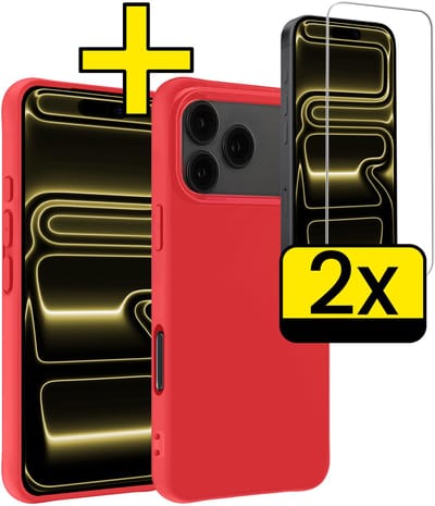 Hoesje - Met 2x Screenprotector - Geschikt voor Apple iPhone 17 Pro - Sterk & Shockproof - Back Cover - Siliconen Case - Telefoon Hoes - Telefoonhoesjes - Rood