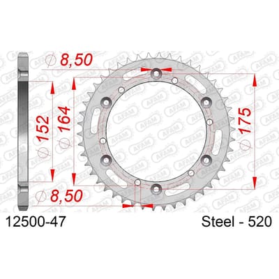 Stalen tandwiel Afam 520 47 dents