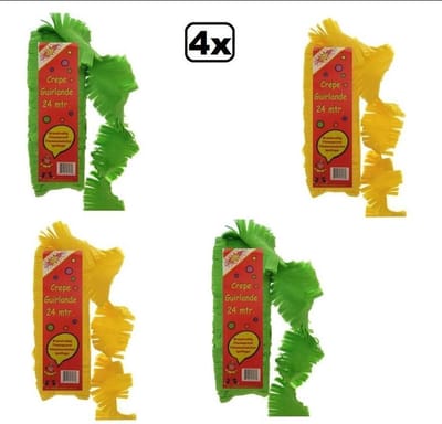 4x Crepe guirlande brandveilig groen/geel 24 meter