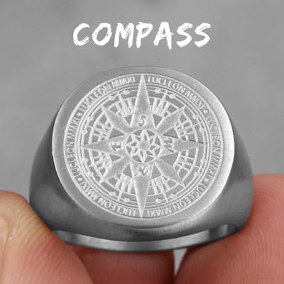 Kompas Wereldkaart Roestvrij Staal Heren Ringen Punk Hip Hop Eenvoudig Vintage Trendy voor Vriend Sieraden Creativiteit Cadeau 8 gray