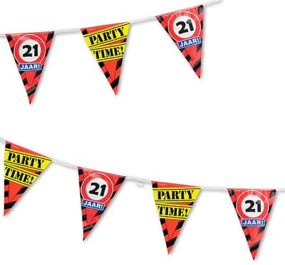 Q2P - Slingers - 21 Jaar - Verjaardag Versiering - Verkeersbord - Vlaggenlijn - Feest Versiering - 10 meter