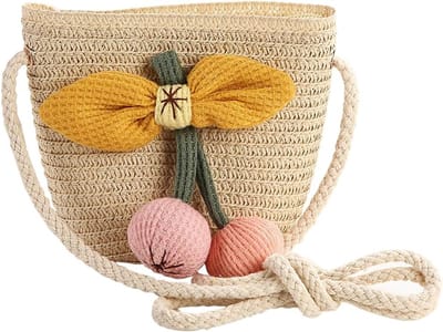 Bloemige Strohandtas met Rits voor Meisjes - Geweven Handtas voor Kinderen, Perfect voor Vakantie, Strand en Buitenspeelactiviteiten, Beige