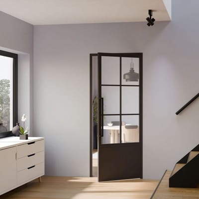 Schulte Complete Glazen Draaideur Met Kozijn - 83x204 - Zwart - Helder - 6 Panelen -rechts-loft
