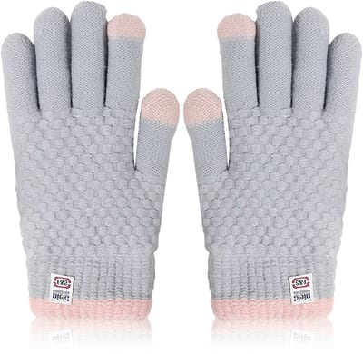 QTTVBTNA - Dames Winter Handschoenen - Gebreide Warmte Handschoenen - Dikke Fleece Binnenvoering - Touchscreen handschoenen - Lichtgrijs - Eén maat - 1 Paar