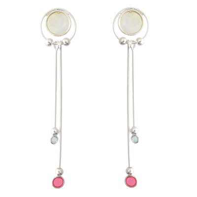 Behave – Oorbellen – 925 Sterling Zilveren Oorbellen - Langewerpige oorhanger - Transparant Rood Grijs Glas
