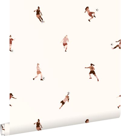 ESTAhome behang voetbalspeelsters wit en terracotta roze - 50 x 900 cm - 131283