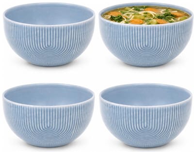 Secret de Gourmet Soepkommen Memphis - 4x - D14 cm - 600 ml - blauw - keramiek - schaaltjes - kommetjes - stapelbaar