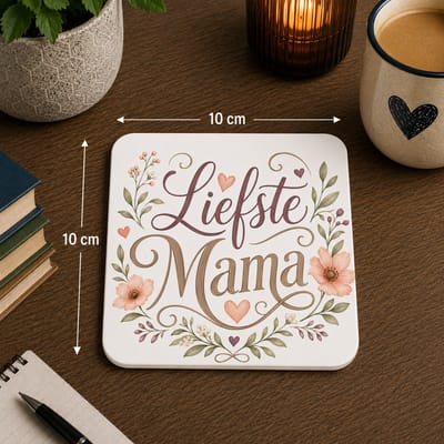 Onderzetter Liefste Mama – 10 × 10 cm – Moederdag Cadeau – Decoratieve Onderzetter voor Glazen en Mokken – Bloemen Design