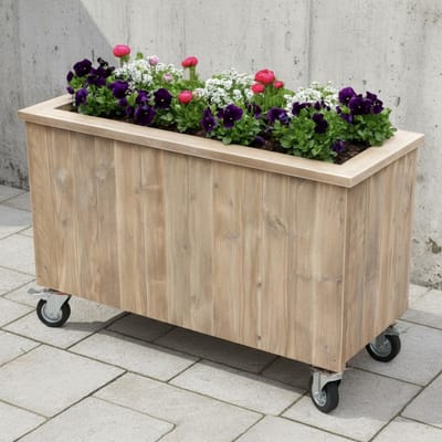 Handgemaakte Grote Plantenbak met Wielen & Worteldoek - Natural - Stevig 135x45x80 cm - Verrijdbare Bloembak voor Tuin, Terras & Balkon - Luxe Buiten Plantenbak