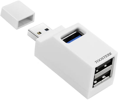 Splitter USB 2.0 Mini met 3 poorten – hoge snelheid, hot swap, laag energieverbruik, wit. Compact en efficiënt voor dagelijks gebruik