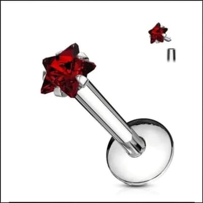 Aramat Jewels | Piercings | RVS Ster Helix Piercing met Zirkonia 8x1.2mm - Tragus Labret | Rood / 3mm | |3mm | Staal | Volwassenen | Verkleurd niet