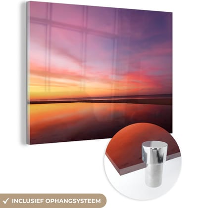 MuchoWow® Glasschilderij 160x120 cm - Schilderij acrylglas - Zee - Kleuren - Zon - Foto op glas - Muurdecoratie woonkamer - Wanddecoratie slaapkamer - Schilderijen