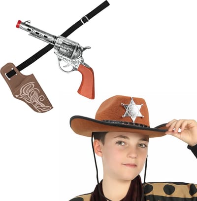 Carnaval Verkleed set - Cowboy hoed bruin met holster met een revolver - voor kinderen