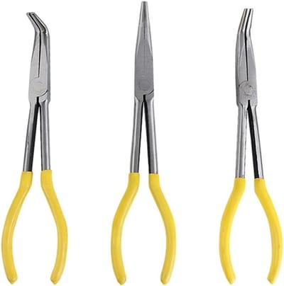 Set van 3 lange neus tangetjes van 280 mm - ergonomische handgreep, multifunctionele pliers voor elektrisch werk, fijne mechanica en werkplaatsgebruik