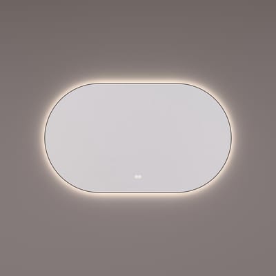 HIPP Design spiegel Ovaal-Recht Mat Zwart met Indirecte LED Verlichting Rondom 140 x 70 x 3 cm + Touch Dimmer + Spiegelverwarming