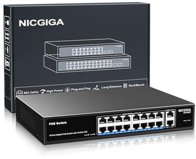 16-Port Gigabit PoE Switch met 250W PoE+ en 2 Uplink Poorten