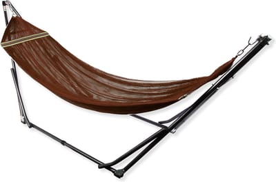 Hangmat met Standaard - Bruin - Opvouwbaar en Inklapbaar - Metalen Frame - Tot 200 KG - Incl. Draagtas