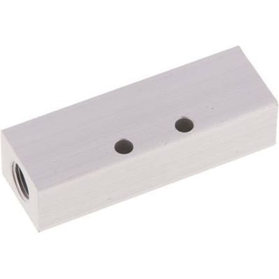 2xG 1/8'' x 3xM5 Aluminium Verdeelblok Eenzijdig 16 Bar
