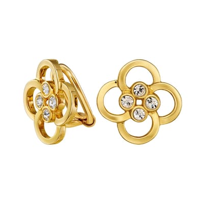 Traveller Clip Oorbellen - Oorclips Dames - Goudkleurig - Preciosa Kristallen - Verguld - Bloem - 13 mm - 157681