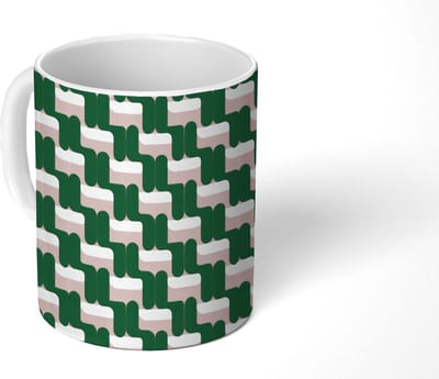 Mok - Koffiemok - Vlechtpatroon - Groen - Roze - Geometrisch - Mokken - 350 ML - Beker - Koffiemokken - Theemok