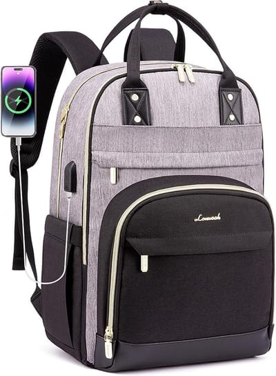 SHOP YOLO - Rugzak voor dames - rugzak met laptopvak - 17 inch - Grijs, Zwart