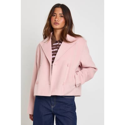boohoo Dames Dubbelrij Wollen Look Jasje | Pink | Maat: 8