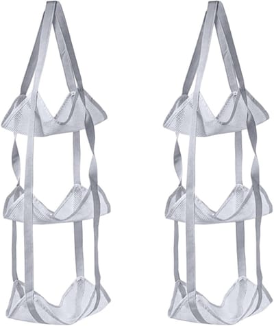 Hangende ballenmand - Opbergrek met drie lagen voor aan de achterdeur - Speelgoedmand - Set van 2 - Grijs - Geschikt voor het opbergen van ballen en speelgoed - Ideaal voor sportscholen, garages en scholen