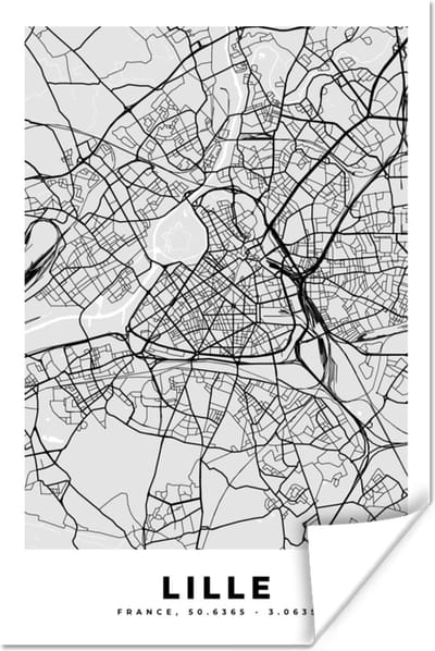 Poster Plattegrond - Lille - Stadskaart - Kaart - Frankrijk - 120x180 cm XXL