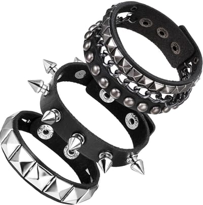 Dailygoods- Lederen Armbanden Set van 3 - Punk Rock Bezaaid - Verstelbare Manchetarmbanden - PU-Leer - Duurzaam en Comfortabel - Manchetarmband