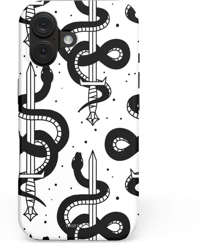 Casetastic hoesje geschikt voor Apple iPhone 16 - MagSafe - Dubbellaagse bescherming - Sluipzwaard - Fashion Case - Wit Zilver Zwart