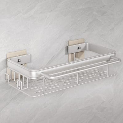 Haak Wastafel-organizer Wand Hangend Zonder Boren Zelfklevend Badkamer Spoelbak-organizer voor Keukenaccessoires Spons/Borstel/Spoelzeep (Zilver(geen Dienblad))