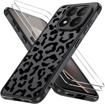 Leopard Patroon Beschermhoes voor Xiaomi 15T met 2 Stuks Gehard Glas - Aesthetische Translucente Matte Achterkant en Zachte TPU Bumper, Dun en Lichtgewicht