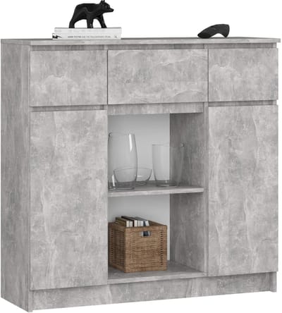 Ladekast K100 met 3 Lades, 2 Deuren en 1 Plank / AKORD Furniture Factory / Beton Grijs / 101 x 98 x 35 cm