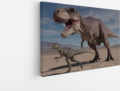 Saammp Canvas Schilderij - 2 Dinos - Kinderkamer - 45x30 - Foto op canvas - Wanddecoratie - Muurdecoratie Woonkamer - Slaapkamer decoratie - Canvas Print