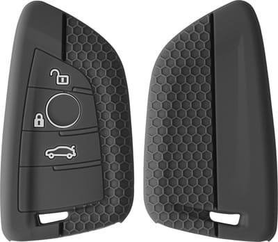 kwmobile autosleutel hoesje geschikt voor BMW 3-knops Smart Key autosleutel hoes - Siliconen autosleutel behuizing - Auto sleutel case met honingraat - Sleuteletui in grijs / zwart